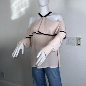 LOFT Pink Asymmetrical Ruffled Blouse